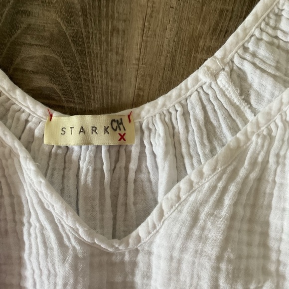 STARK X White Frayed Hem Babydoll Short Sleeve Ruffled Top Size XSmall - Picture 3 of 5